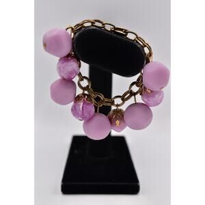Vintage Chunky Charm Bracelet Lavender Lucite Gold Tone Chain Chunky 1940s BinO